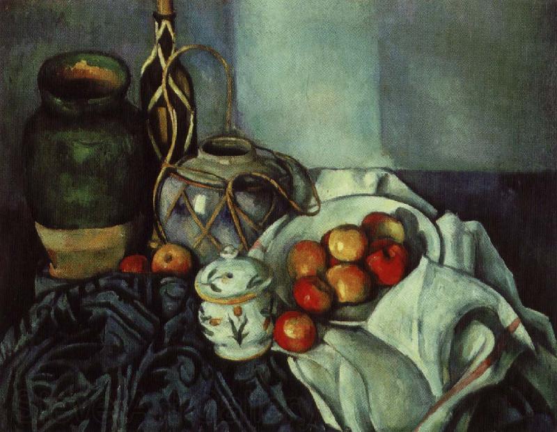 Paul Cezanne stilleben med krukor och frukt Norge oil painting art